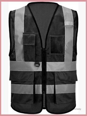 High Vis Safety Vest Reflective Strips Multi-Pocket Polyester Mesh
